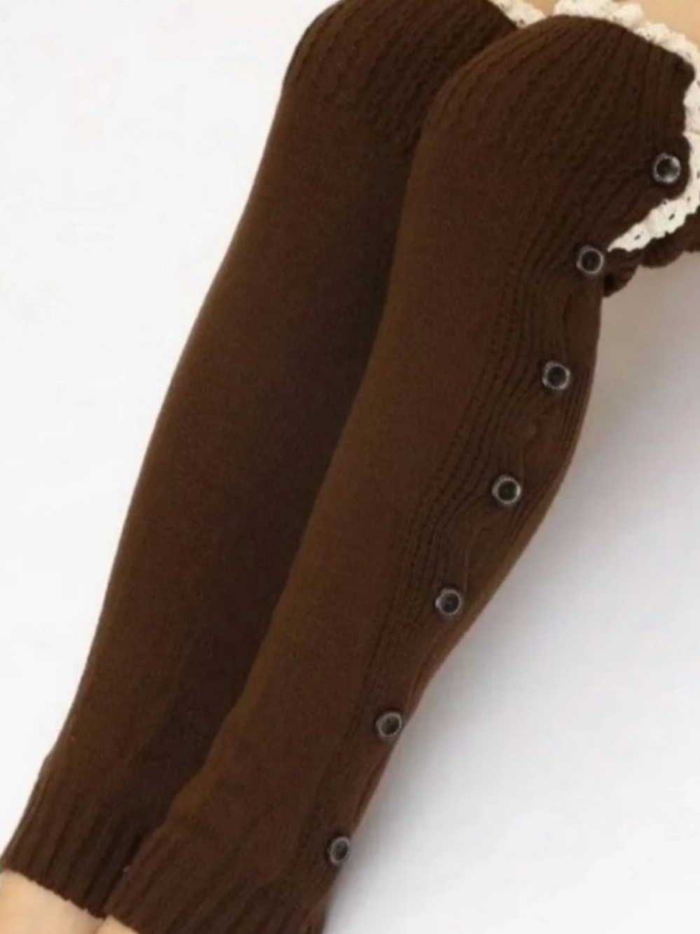 Brown Knit Button-Accent Women's Leg Warmers